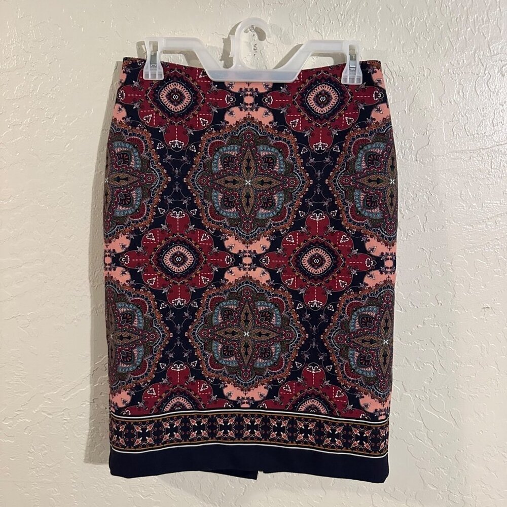 Y Talbots Kaleidoscope Paisley Multicolored Zip up 90’s Style Midi Pencil Skirt